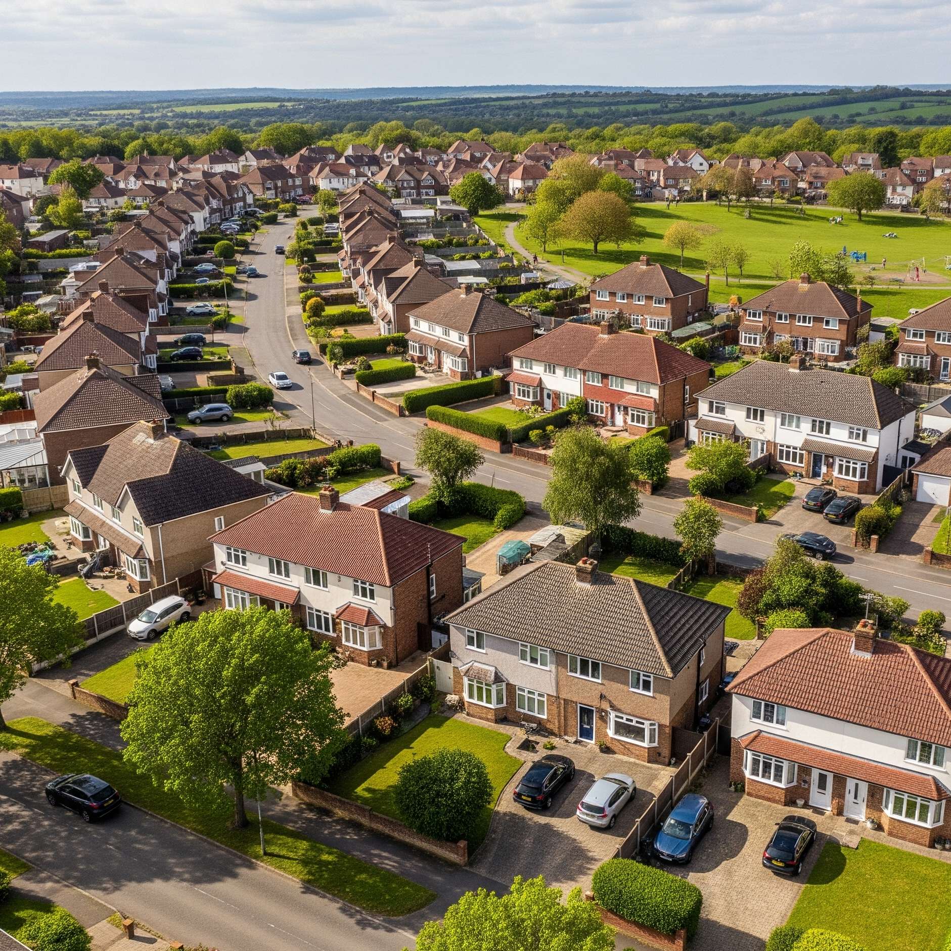 Aerial view of a residential neighborhood